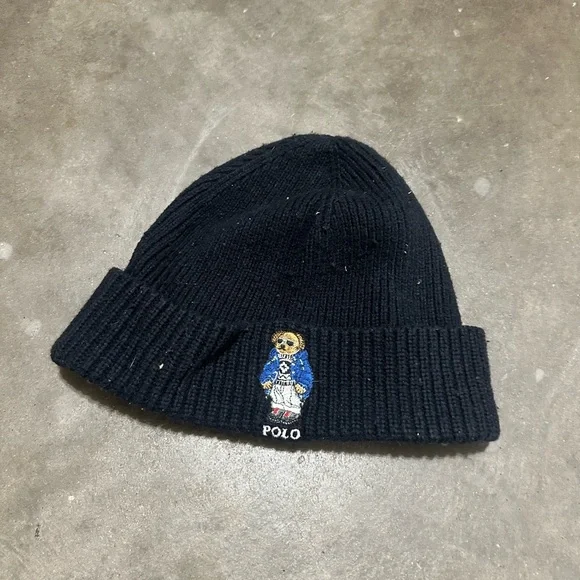 Polo Ralph Lauren ski bear beanie hat men’s black - Picture 1 of 2